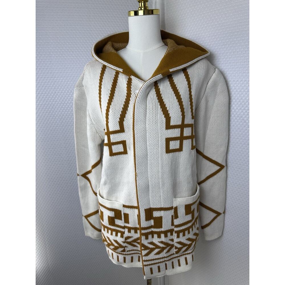 Black Pharaoh Aztec Knit Unisex Cardigan Zipper Sweater Grandpa Medium 2 - Picture 13 of 15